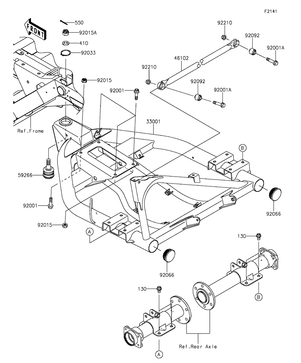 Swingarm Diagram and Parts List for KAF400FGF 2016 Kawasaki Lawn Tractor Accessories