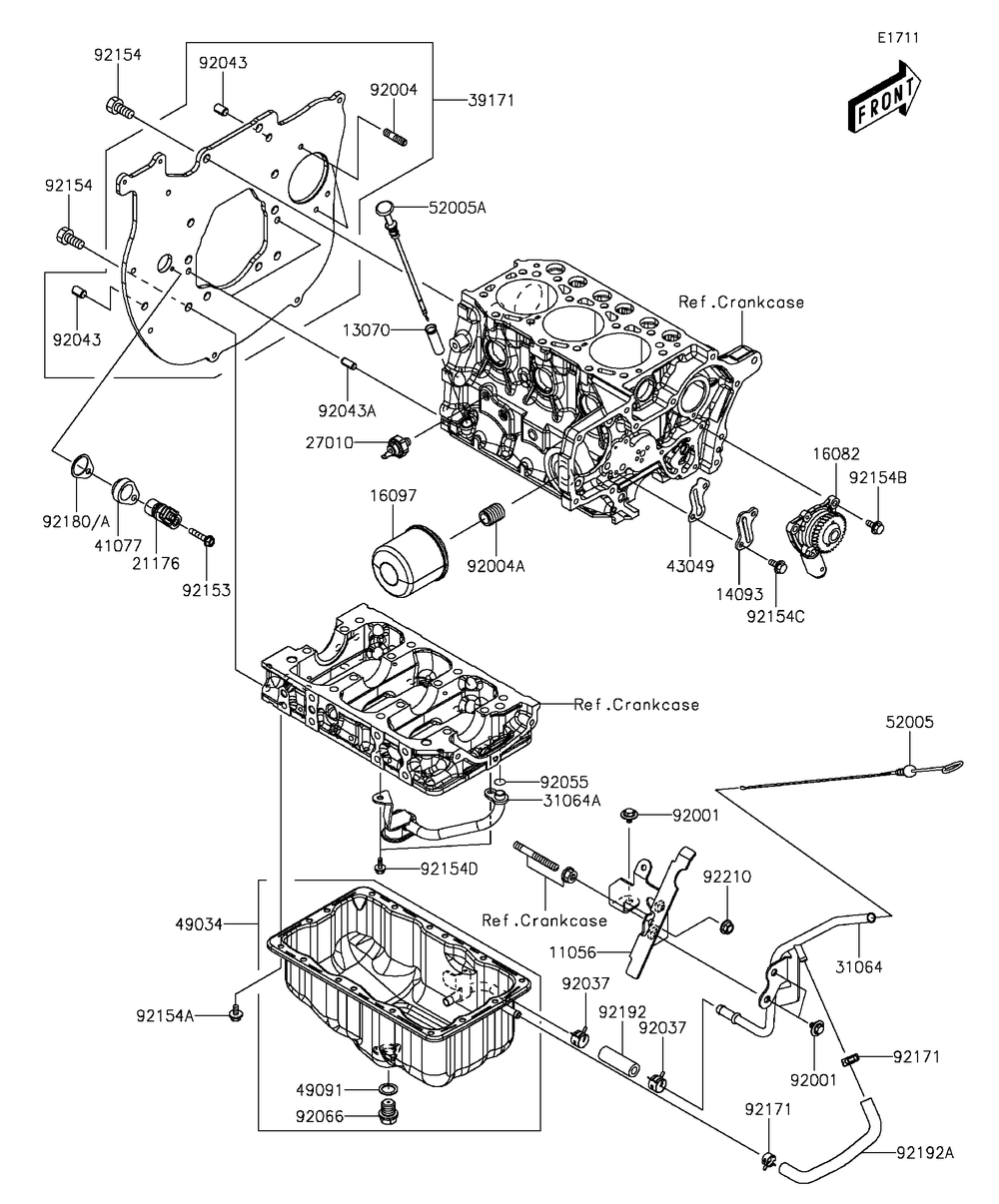 Oil Pan/Oil Filter Diagram and Parts List for KAF1000EGF 2016 Kawasaki Lawn Tractor Accessories