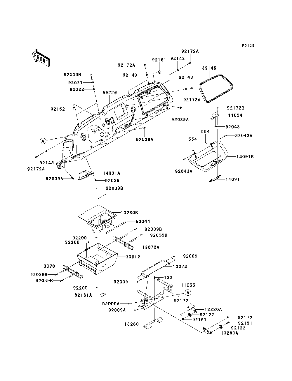 Front Box Diagram and Parts List for KRF750RDF 2013 Kawasaki Lawn Tractor Accessories
