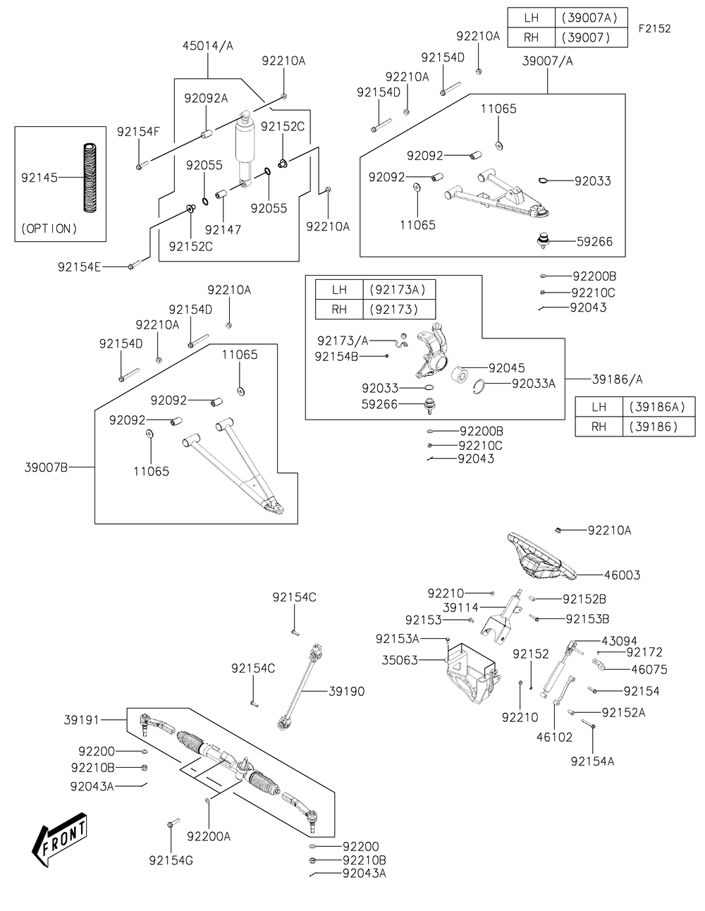 Front Suspension Diagram and Parts List for KAF700AMFNN 2021 Kawasaki Lawn Tractor Accessories