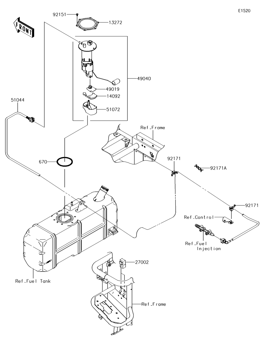 Fuel Pump Diagram and Parts List for KAF620VGF 2016 Kawasaki Lawn Tractor Accessories