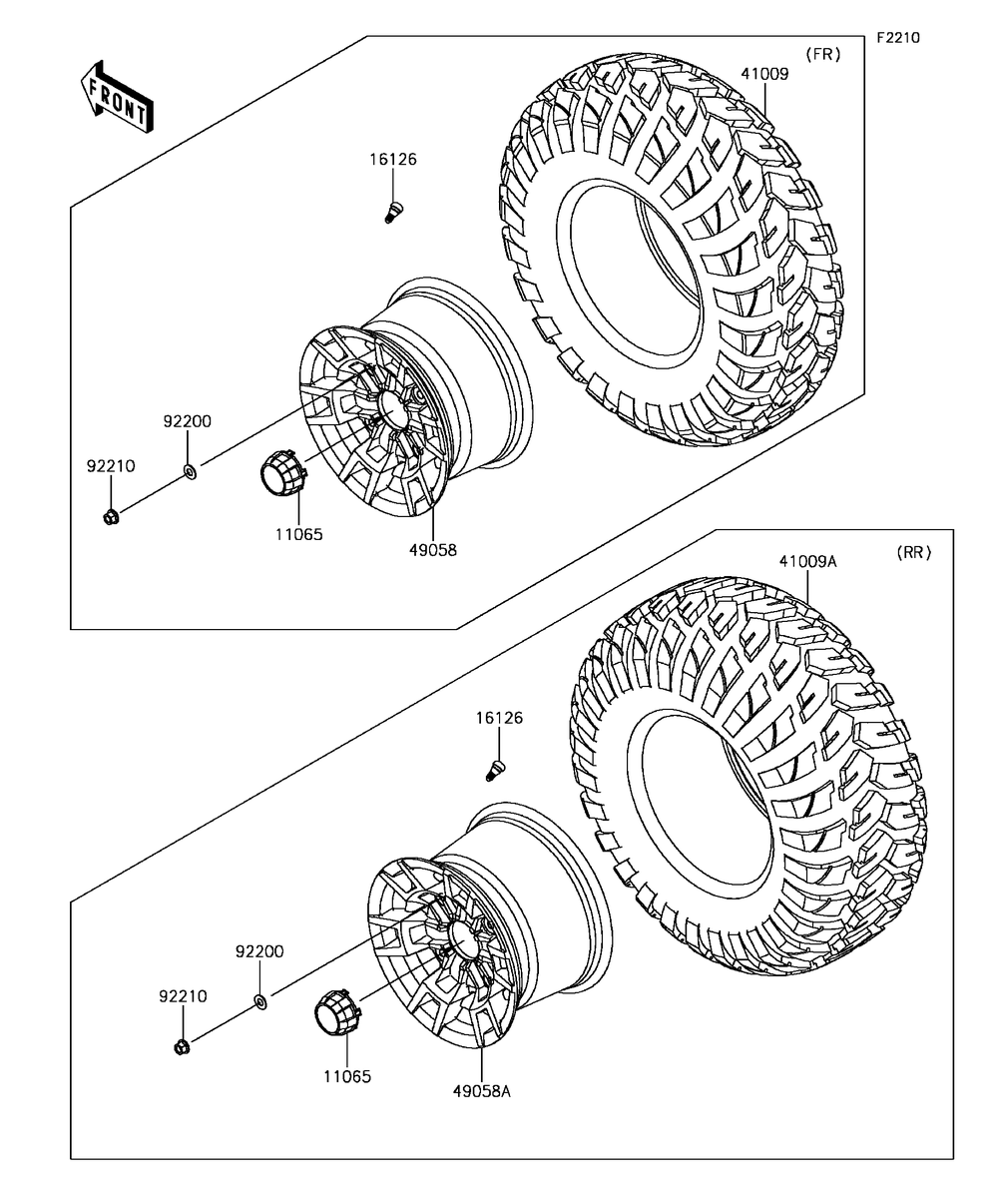 Wheels/Tires Diagram and Parts List for KAF820CHF 2017 Kawasaki Lawn Tractor Accessories