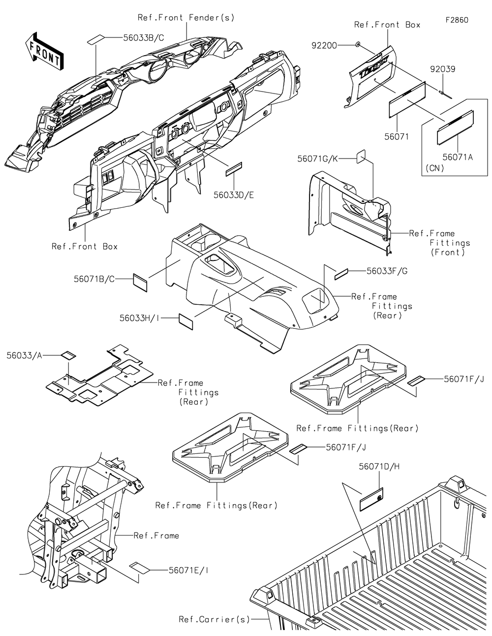Labels Diagram and Parts List for KRF800GMFNN 2021 Kawasaki Lawn Tractor Accessories