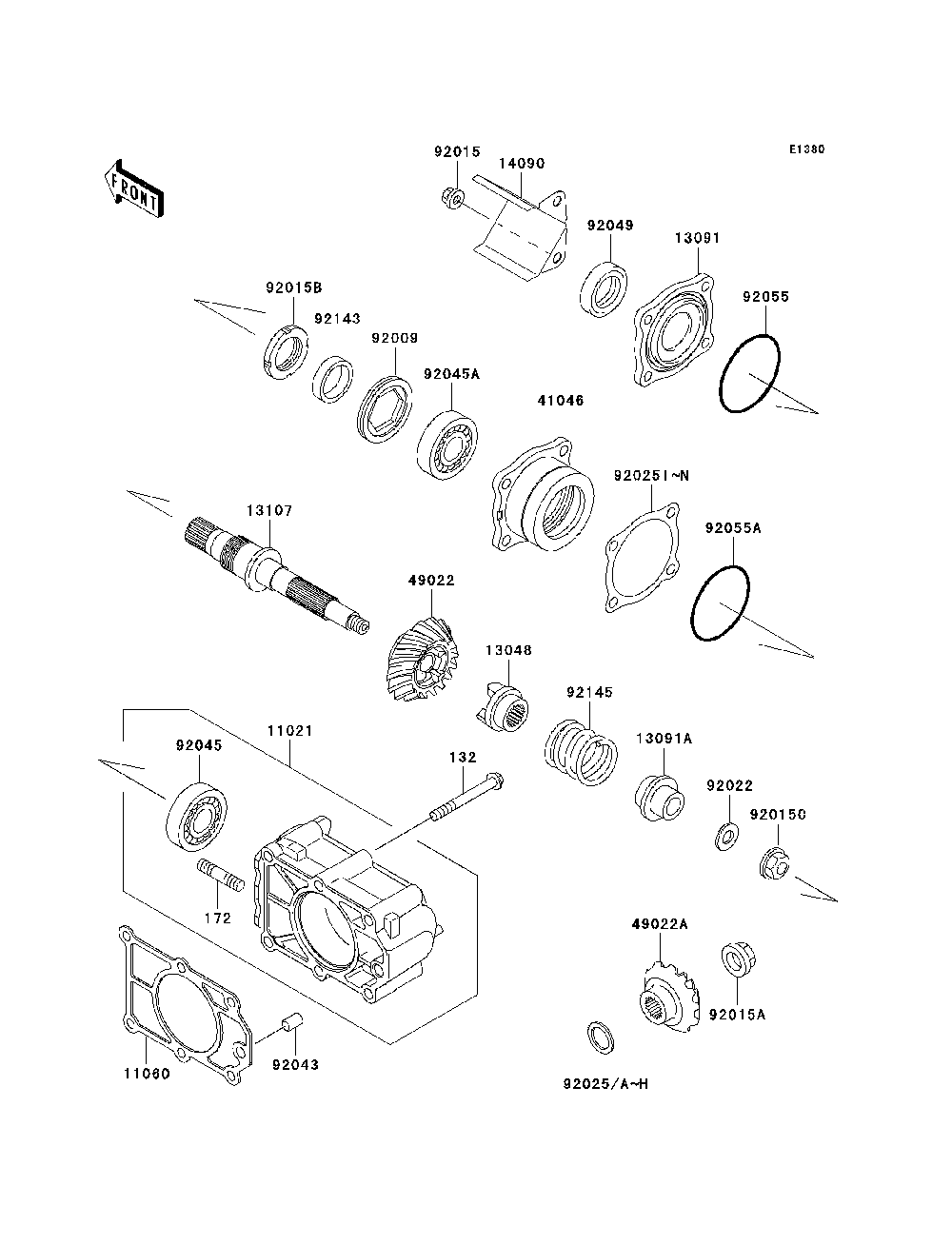 Bevel Gear Case Diagram and Parts List for KAF620H7F 2007 & Prior Kawasaki Lawn Tractor Accessories