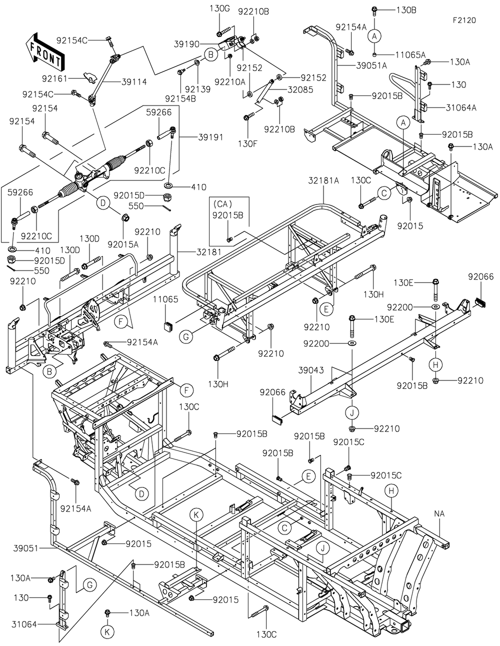 Frame Diagram and Parts List for KAF820AJF 2018 Kawasaki Lawn Tractor Accessories