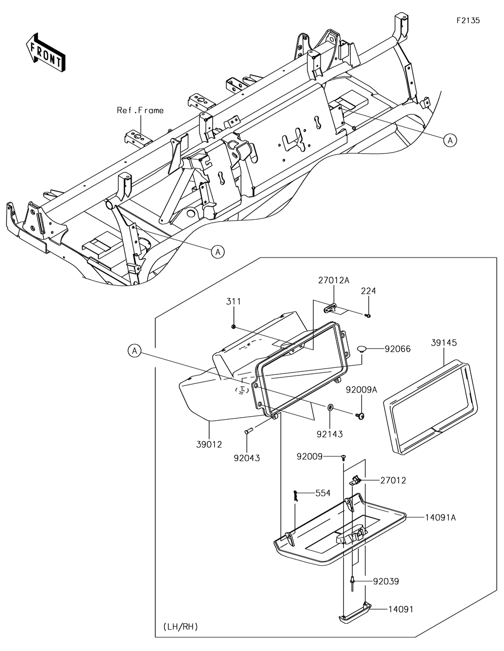 Front Box Diagram and Parts List for KAF620RHF 2017 Kawasaki Lawn Tractor Accessories