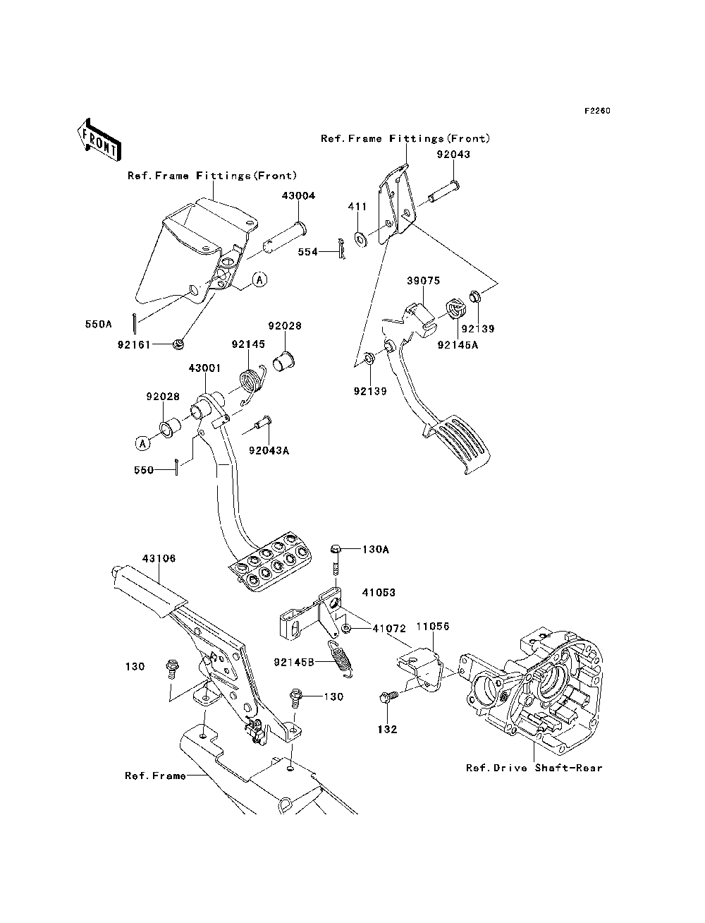 Brake Pedal/Throttle Lever Diagram and Parts List for KRT800BEF 2014 Kawasaki Lawn Tractor Accessories