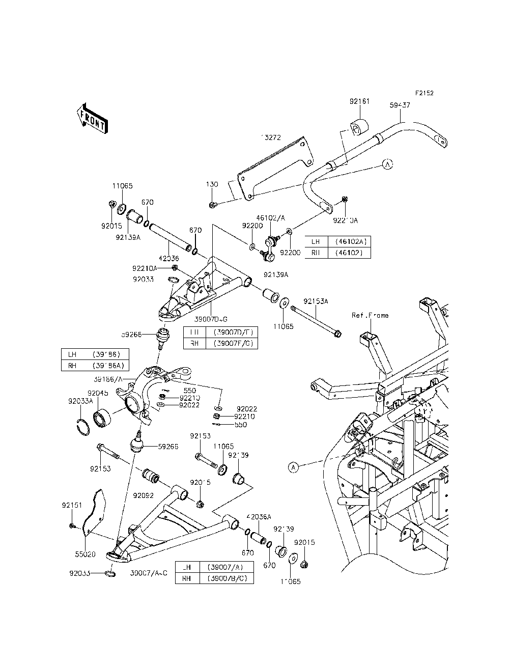 Front Suspension Diagram and Parts List for KRF800CFF 2015 Kawasaki Lawn Tractor Accessories
