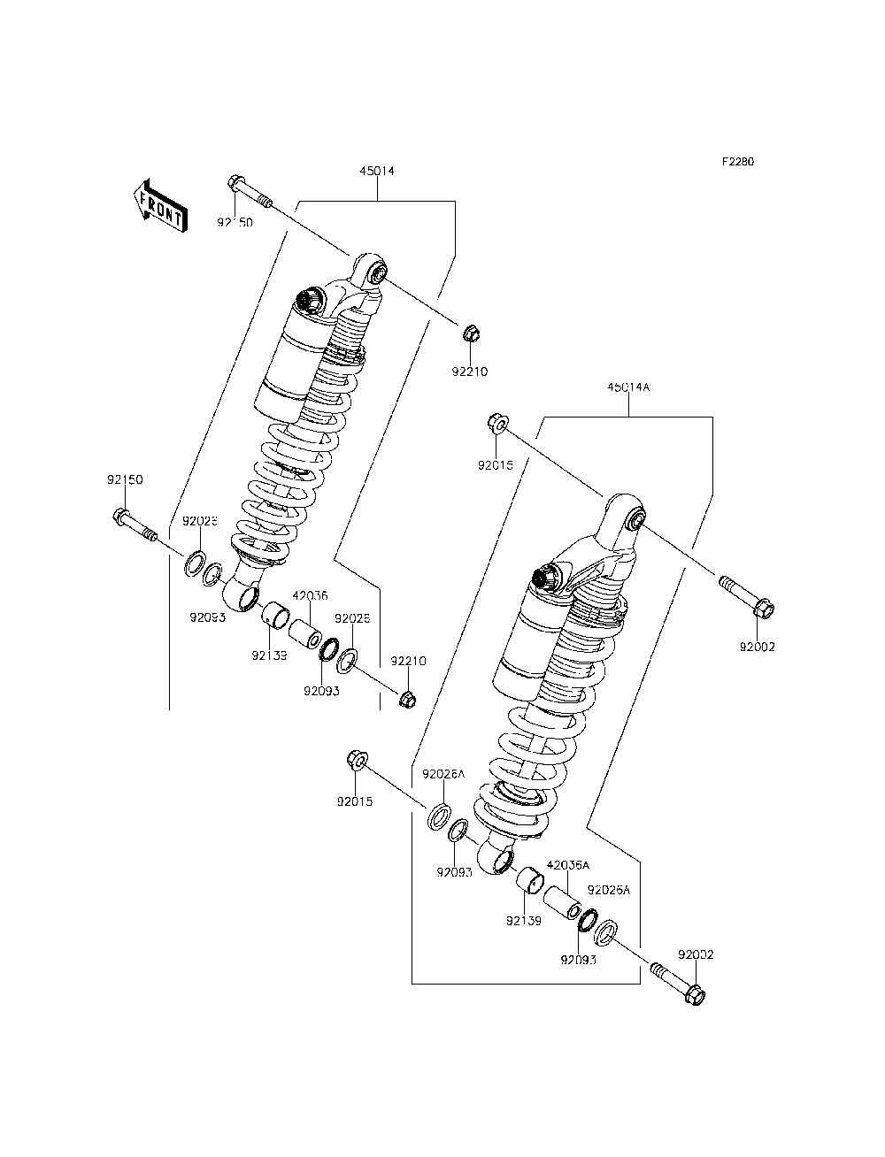 Shock Absorber Diagram and Parts List for KRF800DFF 2015 Kawasaki Lawn Tractor Accessories