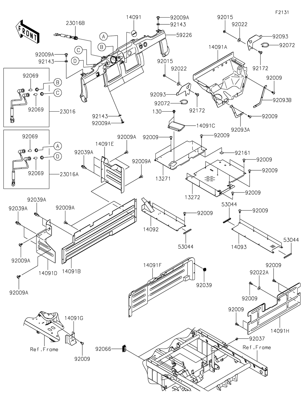 Frame Fittings Diagram and Parts List for KAF620RMFNN 2021 Kawasaki Lawn Tractor Accessories