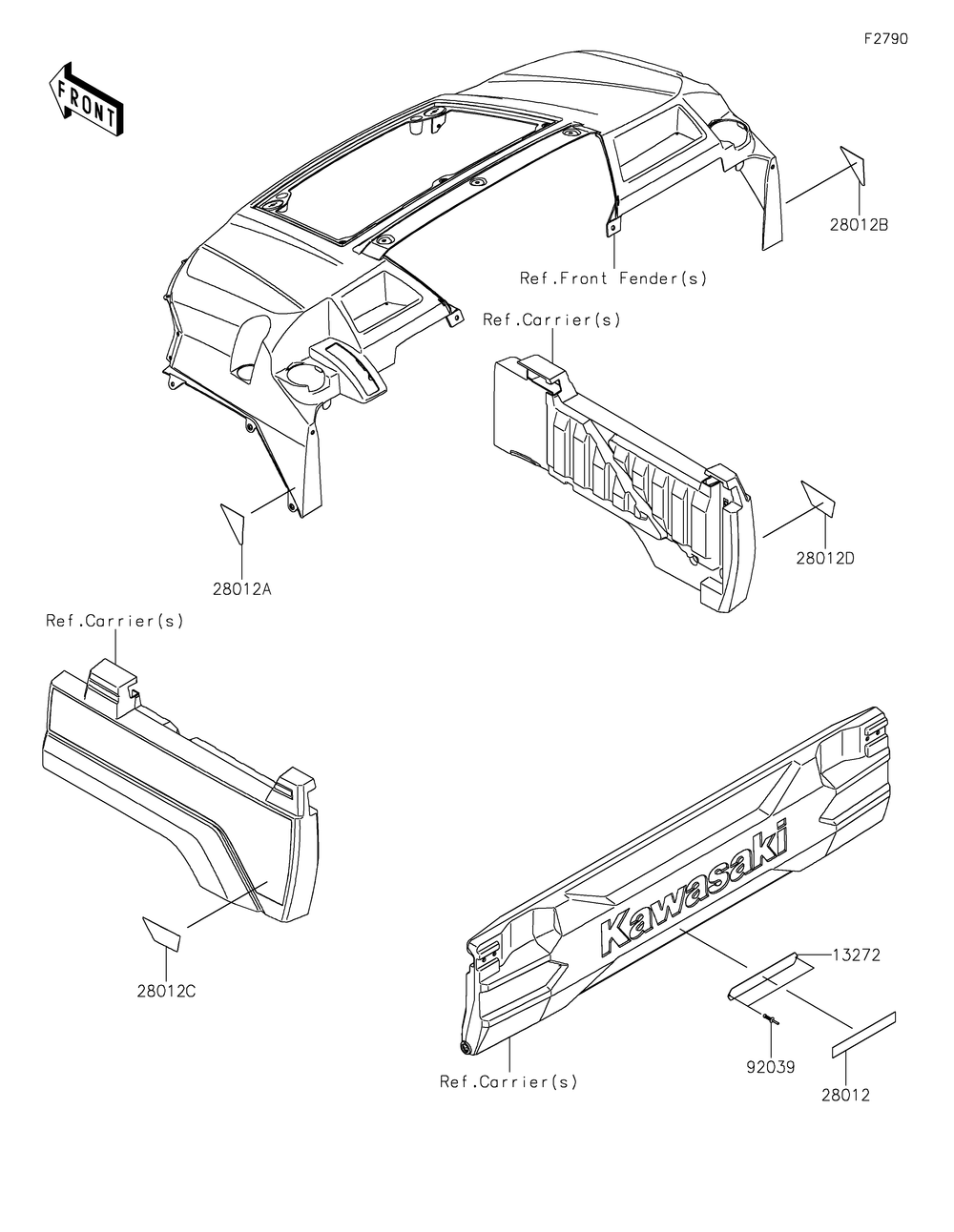 Reflectors Diagram and Parts List for KAF820BJF 2018 Kawasaki Lawn Tractor Accessories