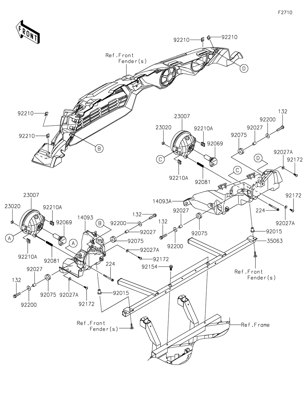Headlight Diagram and Parts List for KRT800FPFNN 2023 Kawasaki Lawn Tractor Accessories