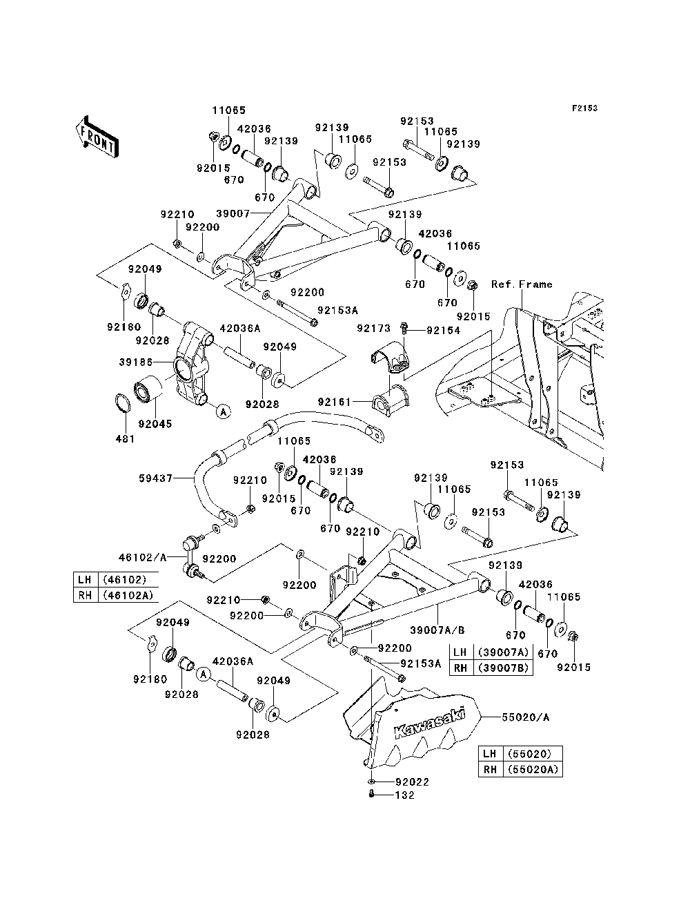 Rear Suspension Diagram and Parts List for KRF750SCSA 2012 Kawasaki Lawn Tractor Accessories