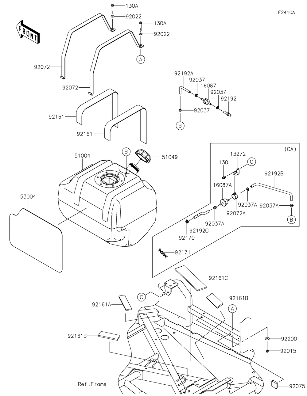 Fuel Tank Diagram and Parts List for KRF800HLF 2020 Kawasaki Lawn Tractor Accessories