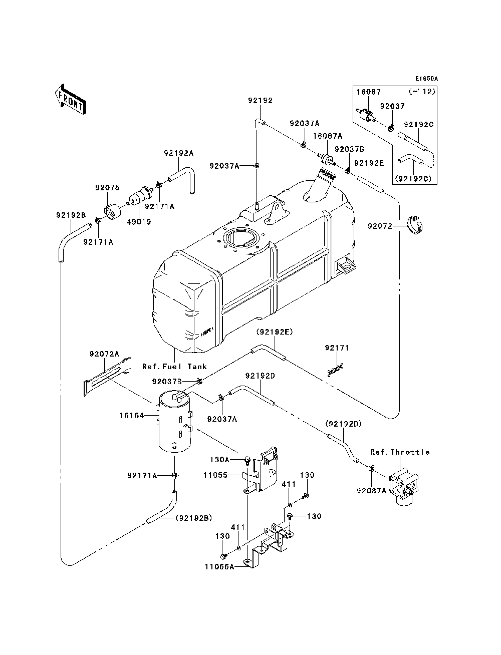 Fuel Evaporative System Diagram and Parts List for KAF620MDF 2013 Kawasaki Lawn Tractor Accessories