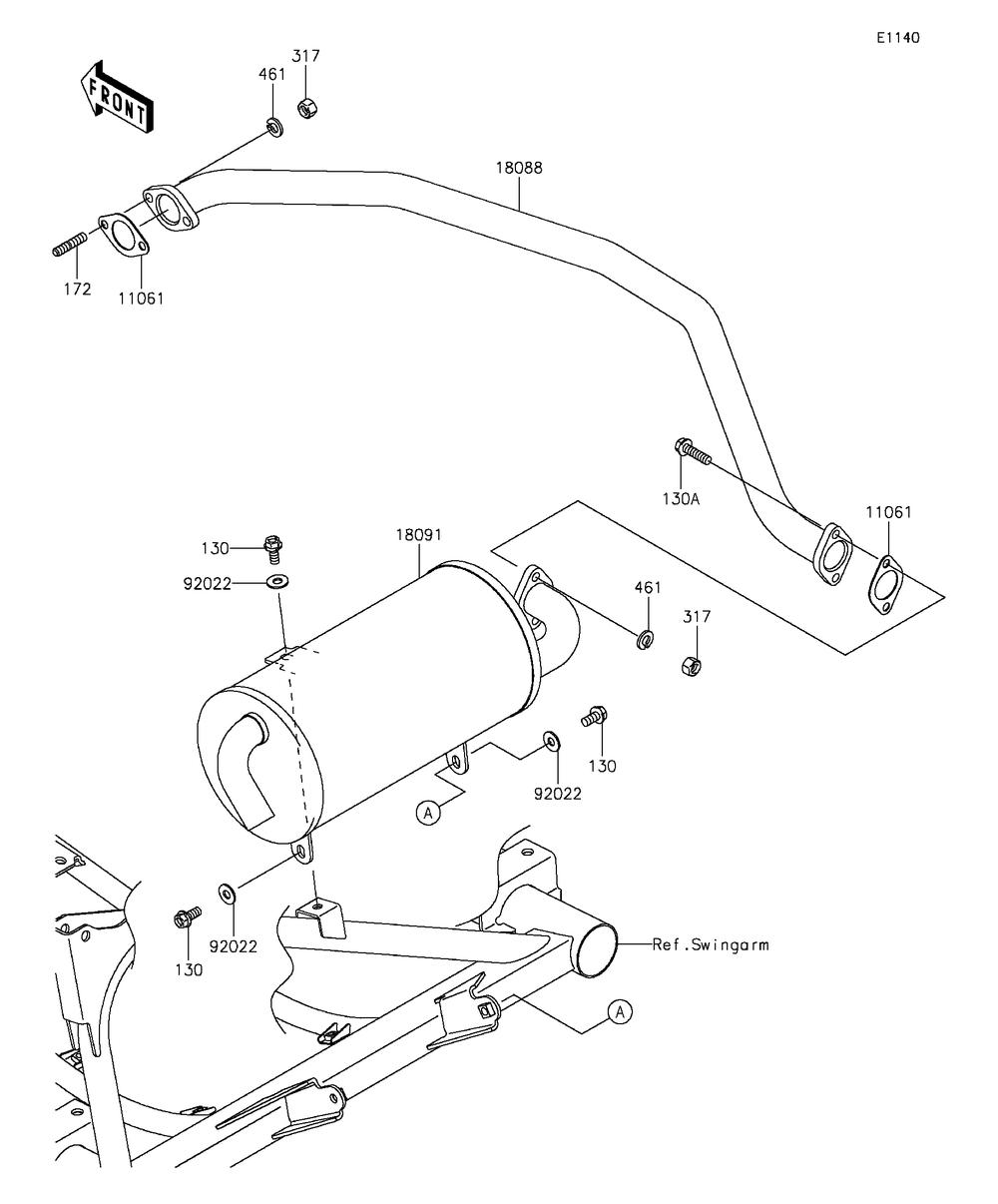 Muffler Diagram and Parts List for KAF400AGF 2016 Kawasaki Lawn Tractor Accessories