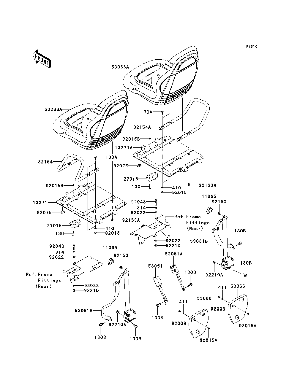 Seat Diagram and Parts List for KRF750NDF 2013 Kawasaki Lawn Tractor Accessories