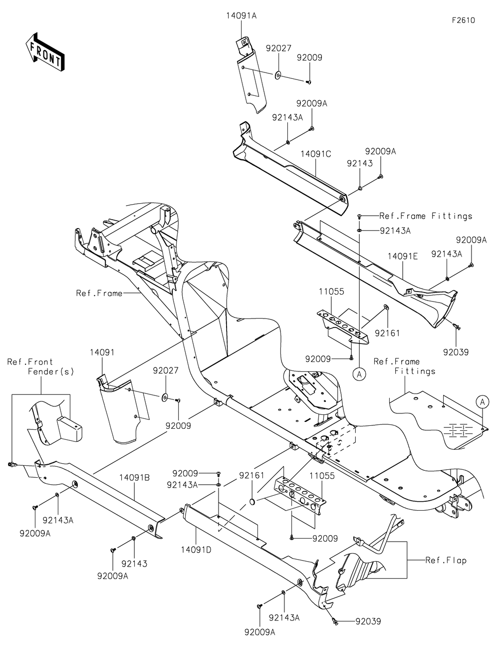 Side Covers/Chain Cover Diagram and Parts List for KAF620RMFNN 2021 Kawasaki Lawn Tractor Accessories