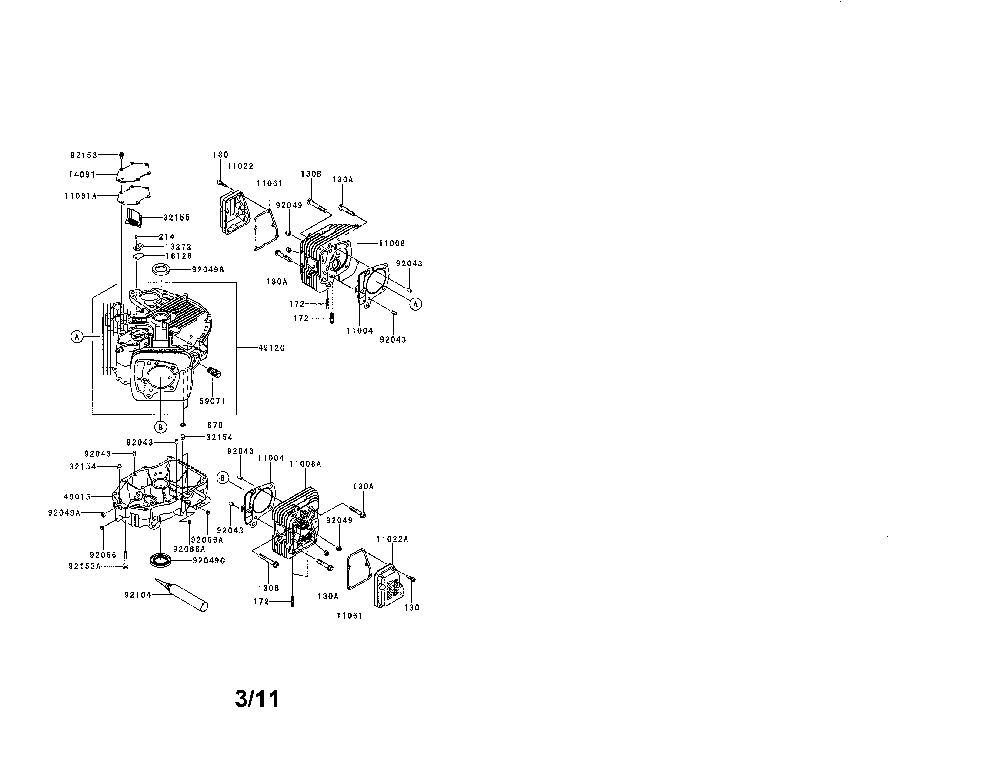 Cylinder/crankcase Diagram and Parts List for FR691V-AS12  Kawasaki Engine