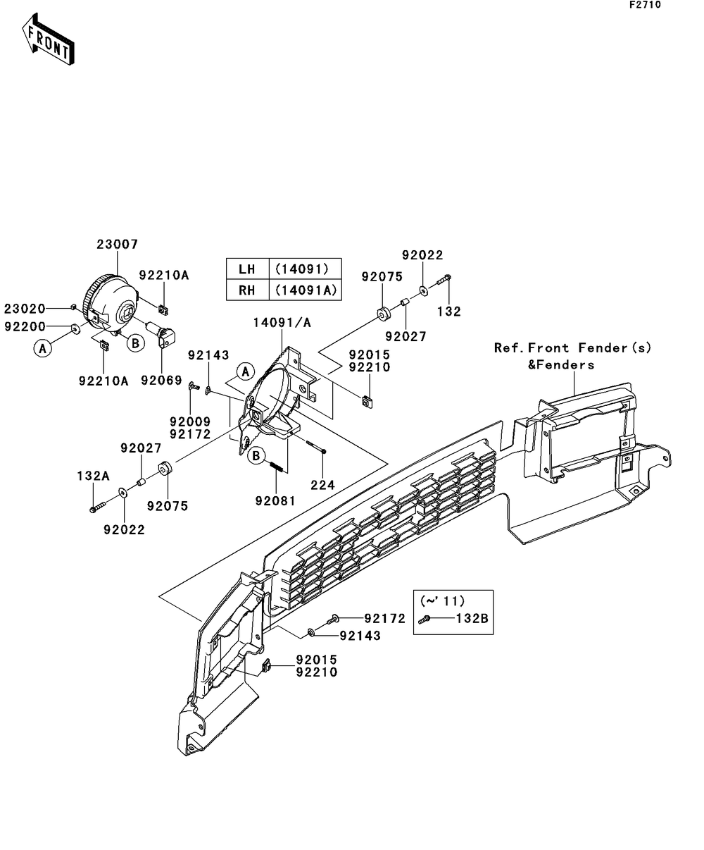 Headlight Diagram and Parts List for KAF950GDF 2013 Kawasaki Lawn Tractor Accessories