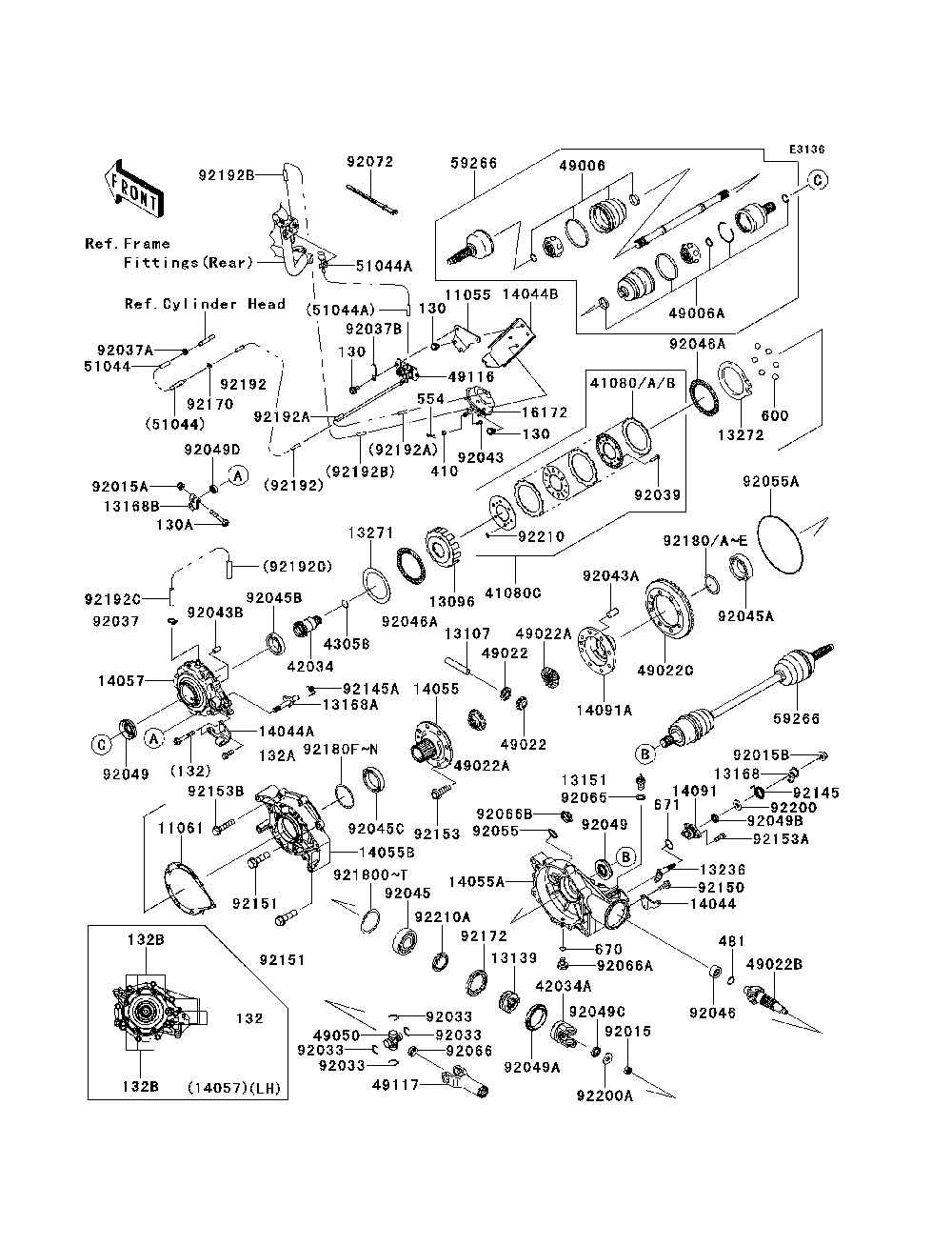 Drive Shaft-Front Diagram and Parts List for KRF750SCSA 2012 Kawasaki Lawn Tractor Accessories