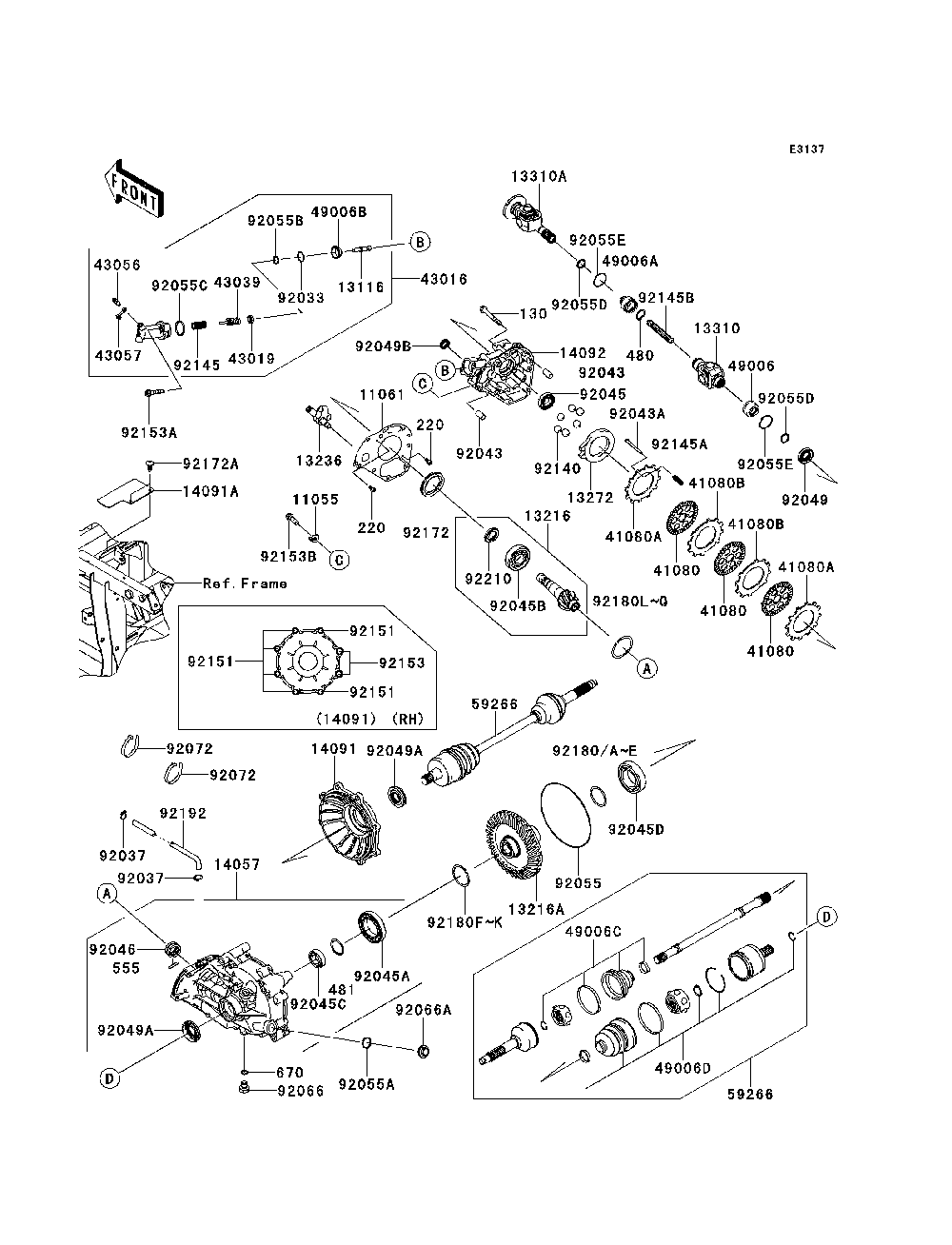 Drive Shaft-Rear Diagram and Parts List for KRF750SCSA 2012 Kawasaki Lawn Tractor Accessories
