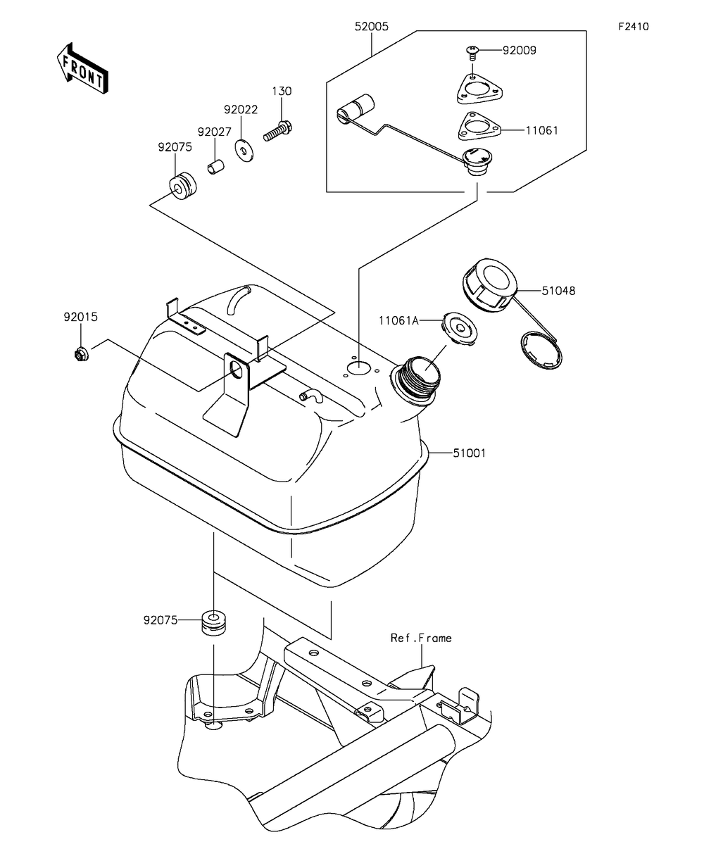 Fuel Tank Diagram and Parts List for KAF400DFF 2015 Kawasaki Lawn Tractor Accessories