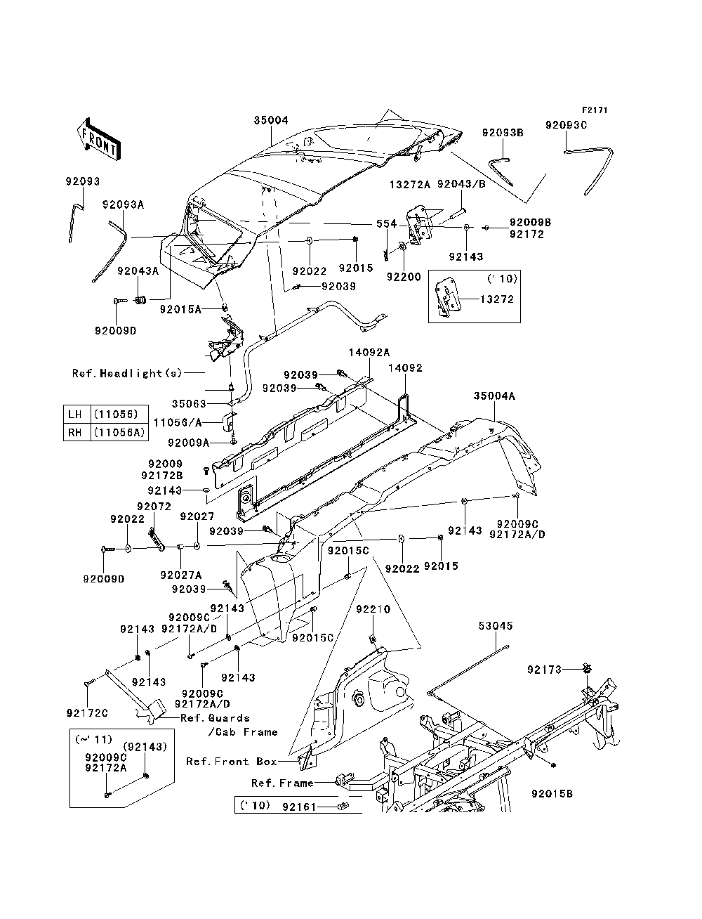 Front Fender Diagram and Parts List for KRF750RCS 2012 Kawasaki Lawn Tractor Accessories