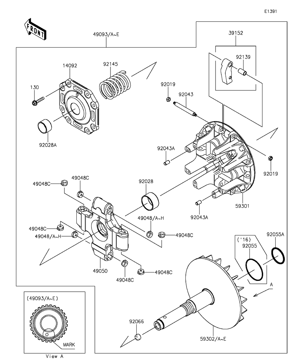 Drive Converter Diagram and Parts List for KAF820AFF 2015 Kawasaki Lawn Tractor Accessories