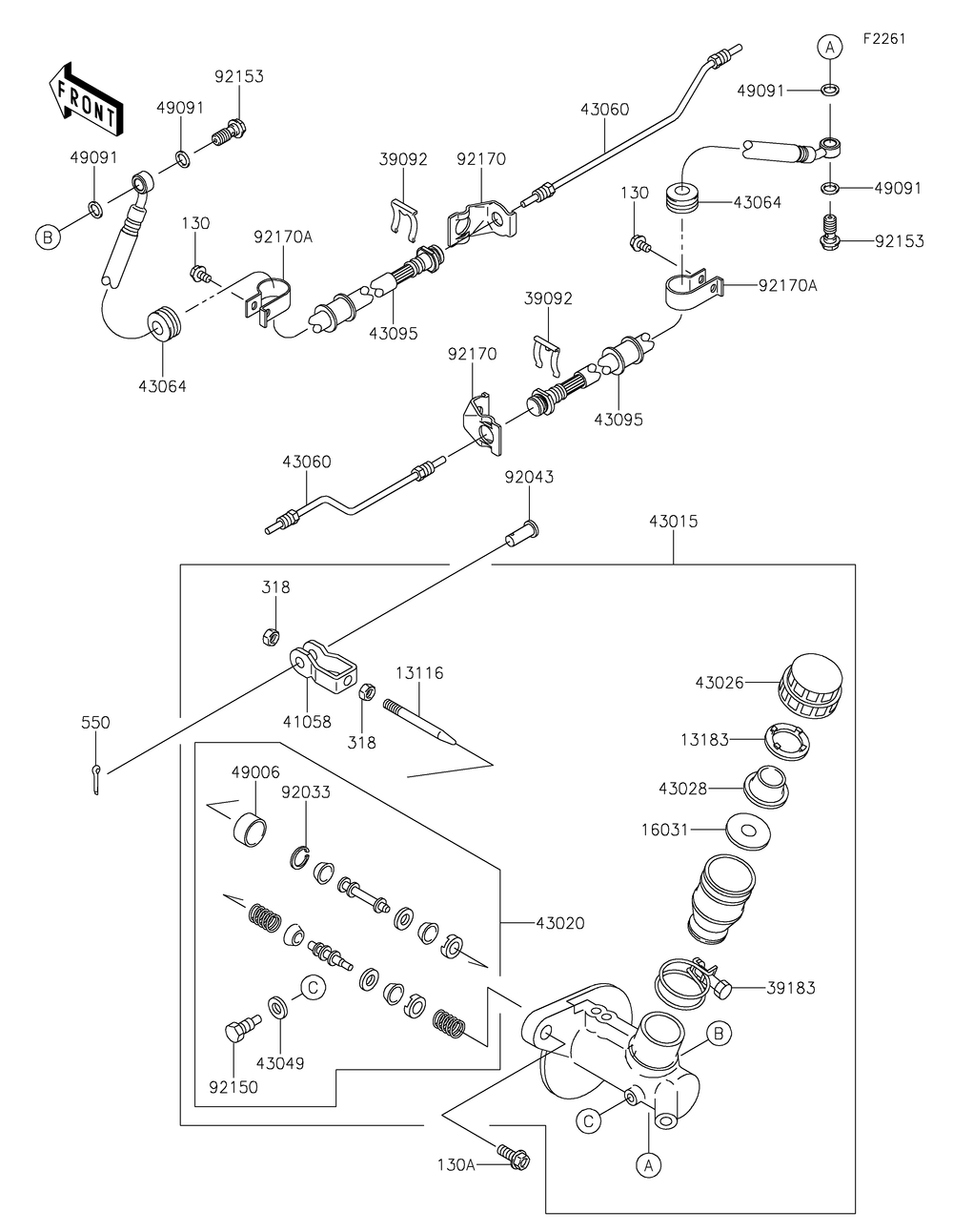 Master Cylinder Diagram and Parts List for KAF620SMFNN 2021 Kawasaki Lawn Tractor Accessories