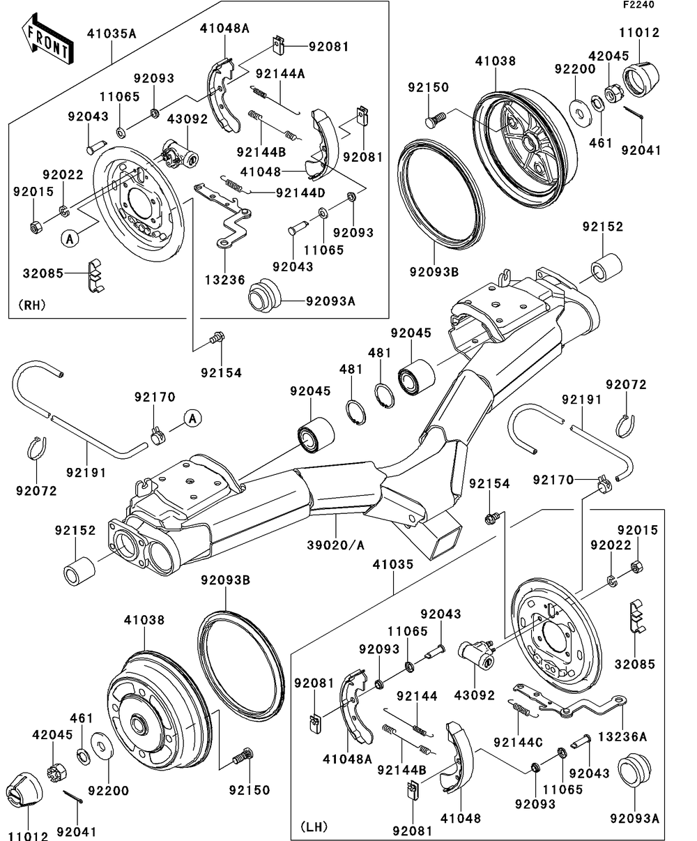 Rear Hubs/Brakes Diagram and Parts List for KAF620RDFA 2013 Kawasaki Lawn Tractor Accessories