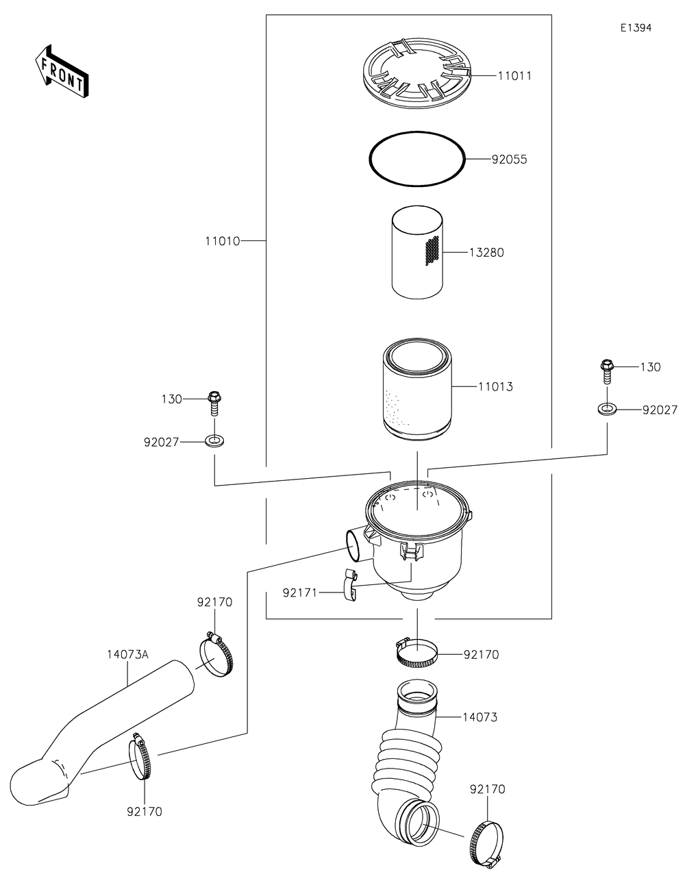 Air Cleaner-Belt Converter Diagram and Parts List for KAF400JNFNN 2022 Kawasaki Lawn Tractor Accessories