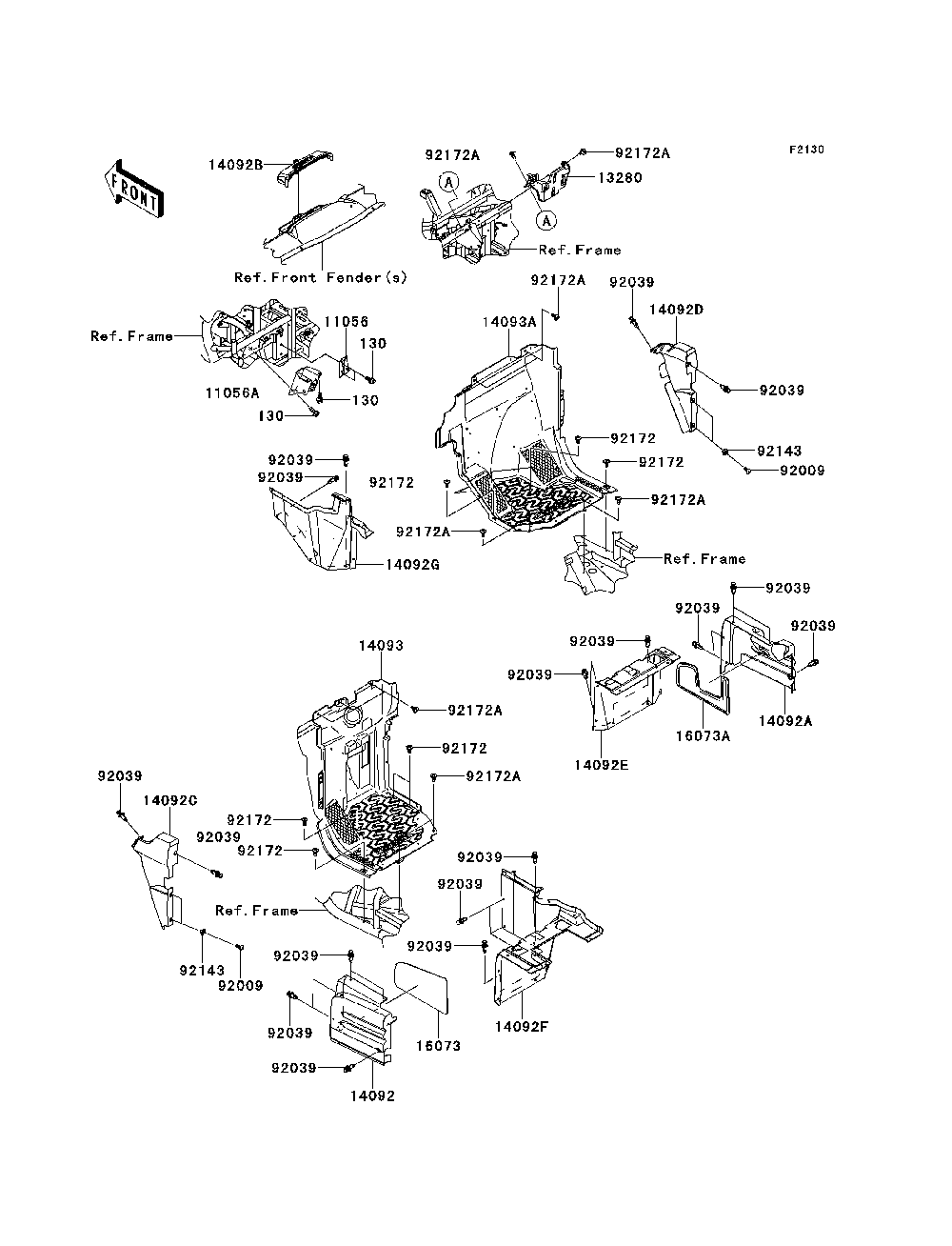 Frame Fittings Diagram and Parts List for KRT800BEF 2014 Kawasaki Lawn Tractor Accessories