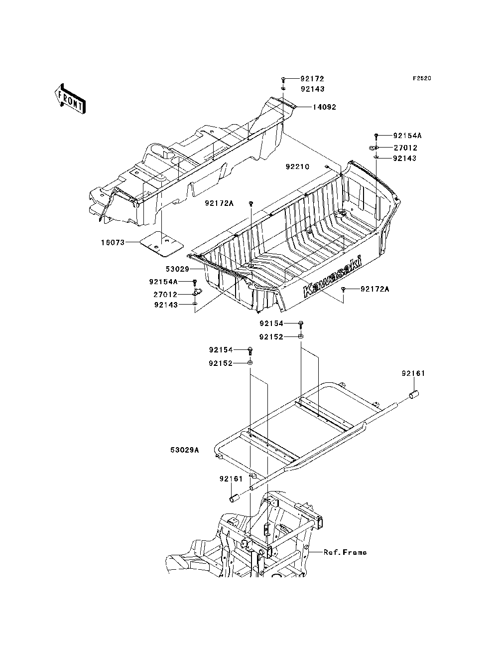 Carrier Diagram and Parts List for KRT800BEF 2014 Kawasaki Lawn Tractor Accessories