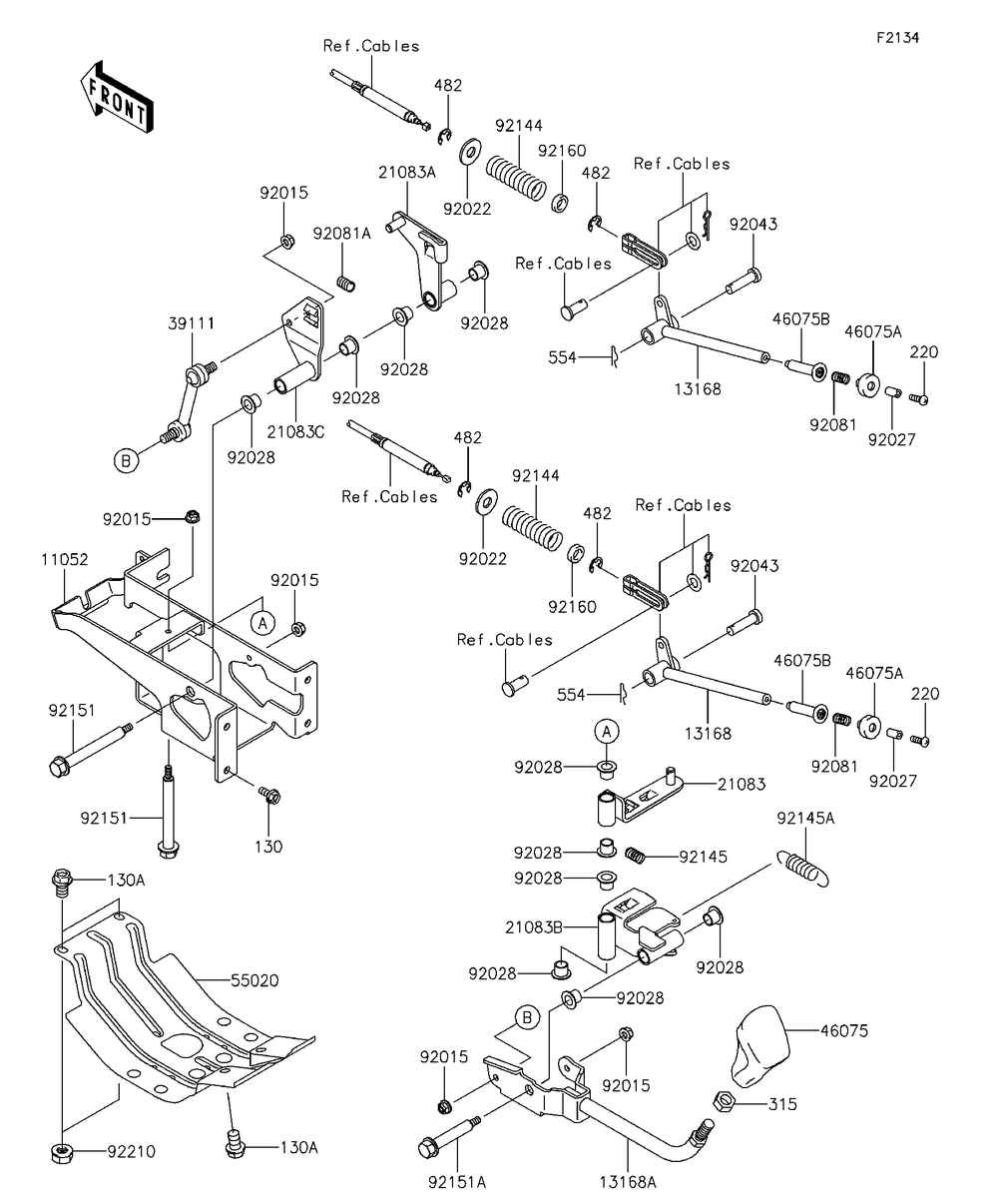Shift Lever Diagram and Parts List for KAF620RFF 2015 Kawasaki Lawn Tractor Accessories