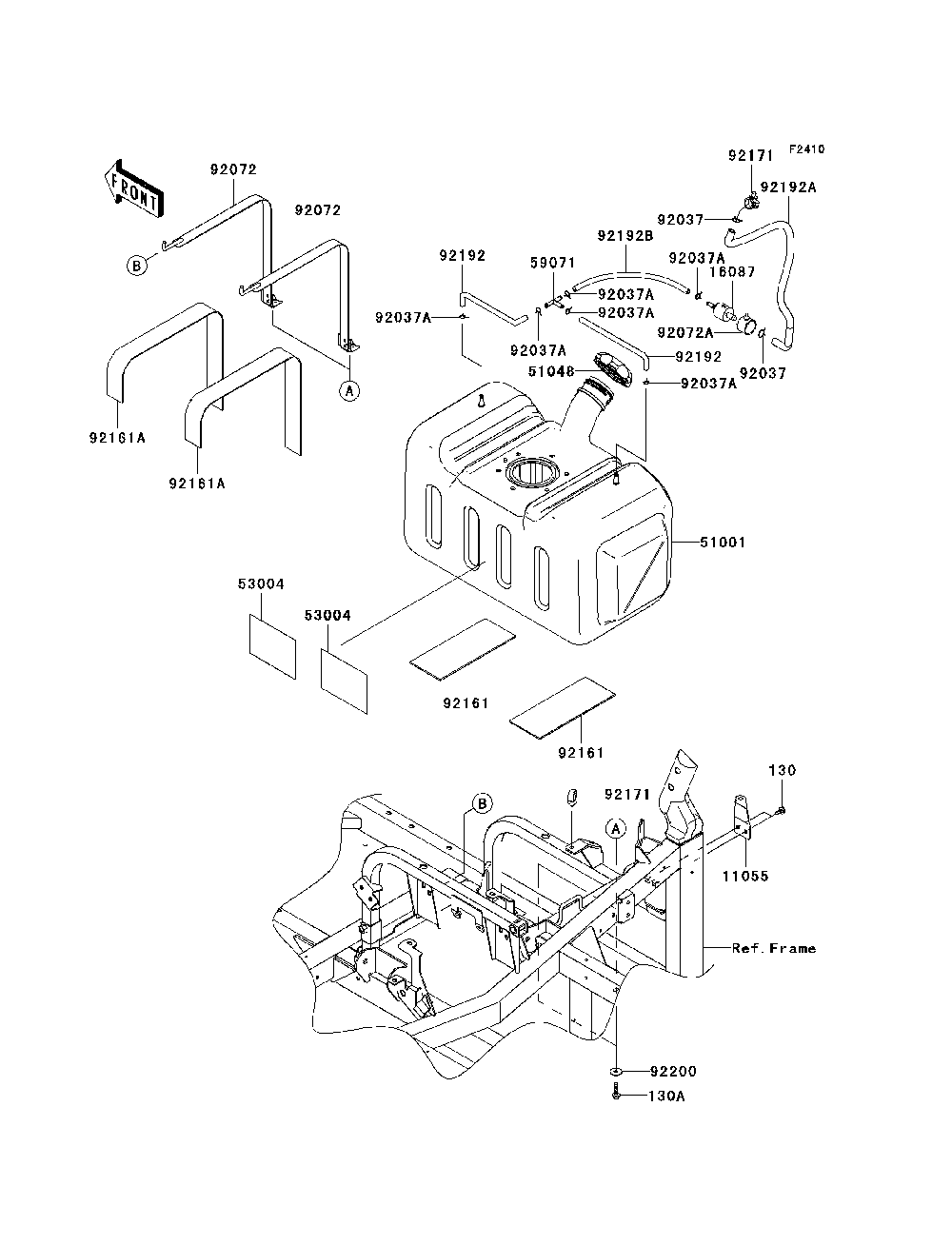 Fuel Tank Diagram and Parts List for KRF750TAF 2010 Kawasaki Lawn Tractor Accessories