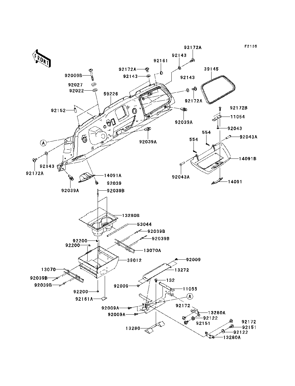 Front Box Diagram and Parts List for KRF750SCSA 2012 Kawasaki Lawn Tractor Accessories