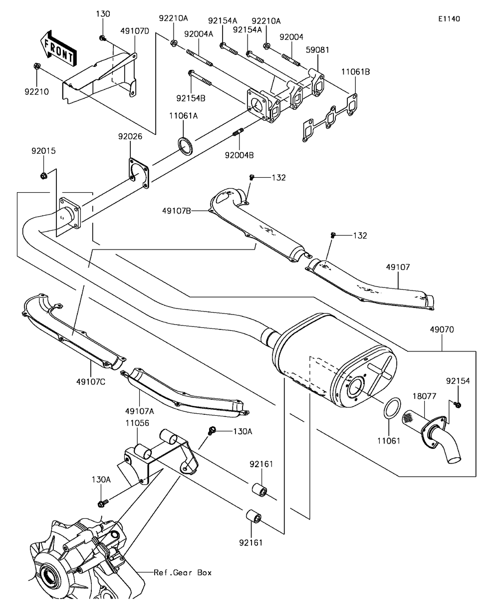Muffler Diagram and Parts List for KAF1000CHF 2017 Kawasaki Lawn Tractor Accessories