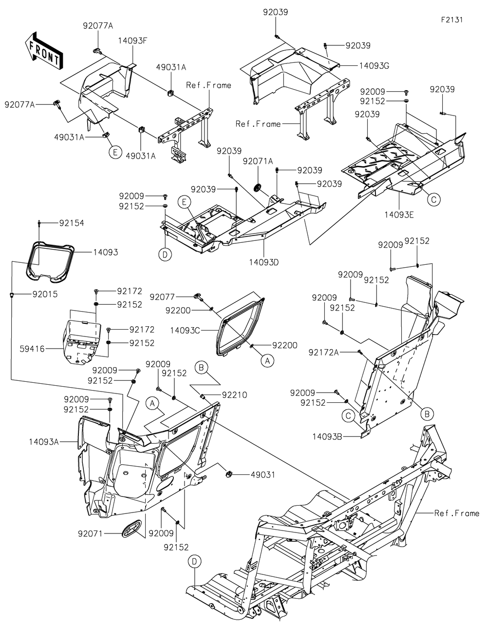 Frame Fittings-Rear Diagram and Parts List for KRT1000BPFNL 2023 Kawasaki Lawn Tractor Accessories