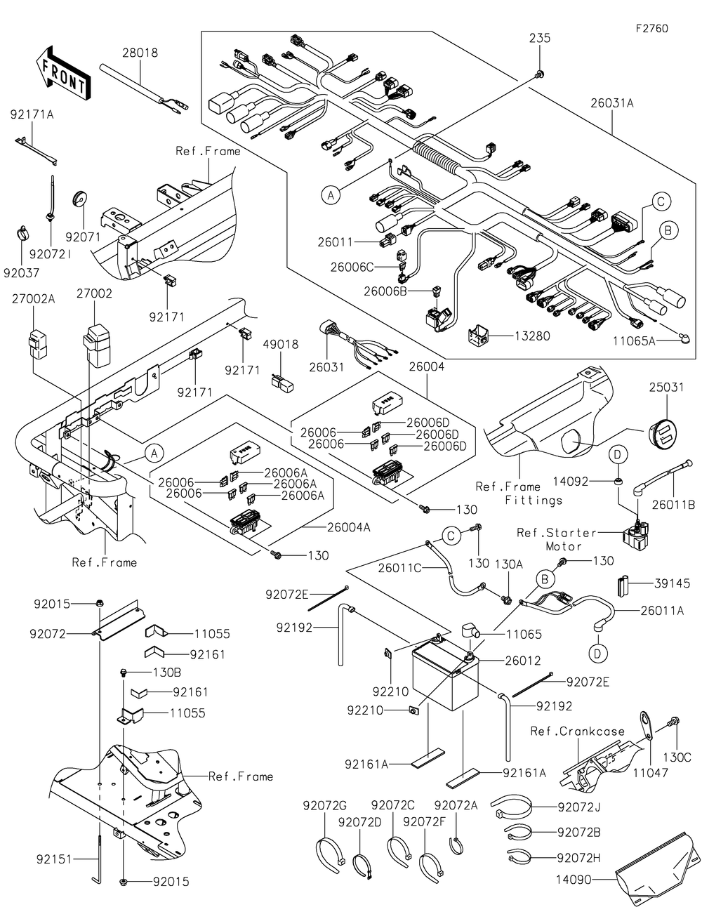 Chassis Electrical Equipment Diagram and Parts List for KAF620WMFNN 2021 Kawasaki Lawn Tractor Accessories