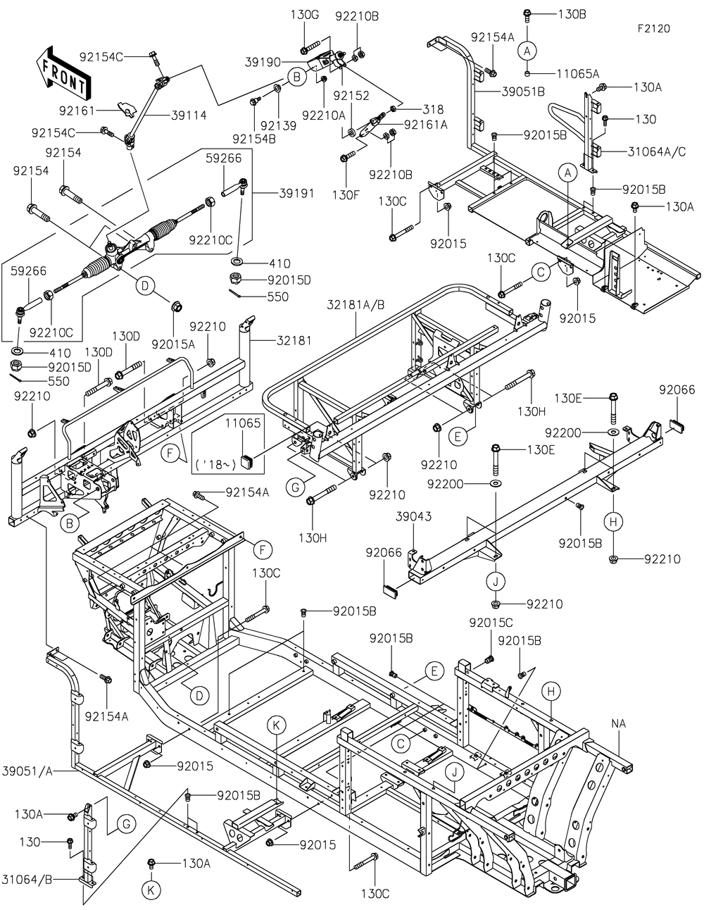 Frame Diagram and Parts List for KAF1000AHF 2017 Kawasaki Lawn Tractor Accessories