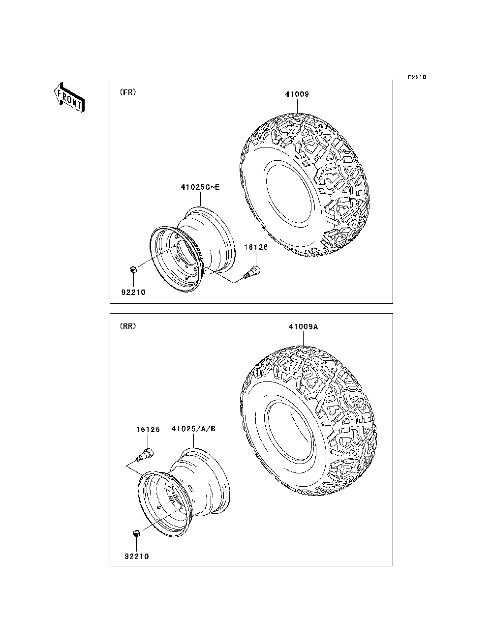 Wheels/Tires Diagram and Parts List for KAF400A7F 2007 & Prior Kawasaki Lawn Tractor Accessories
