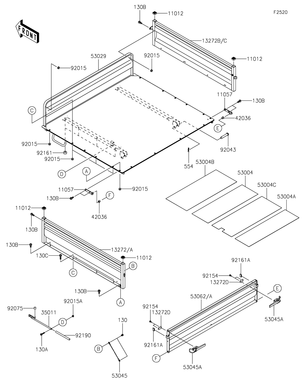 Carrier Diagram and Parts List for KAF620MNFNN 2022 Kawasaki Lawn Tractor Accessories