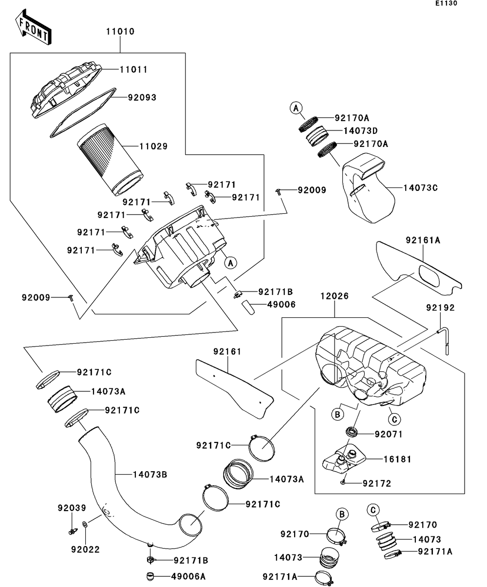 Air Cleaner Diagram and Parts List for KRT750CCF 2012 Kawasaki Lawn Tractor Accessories