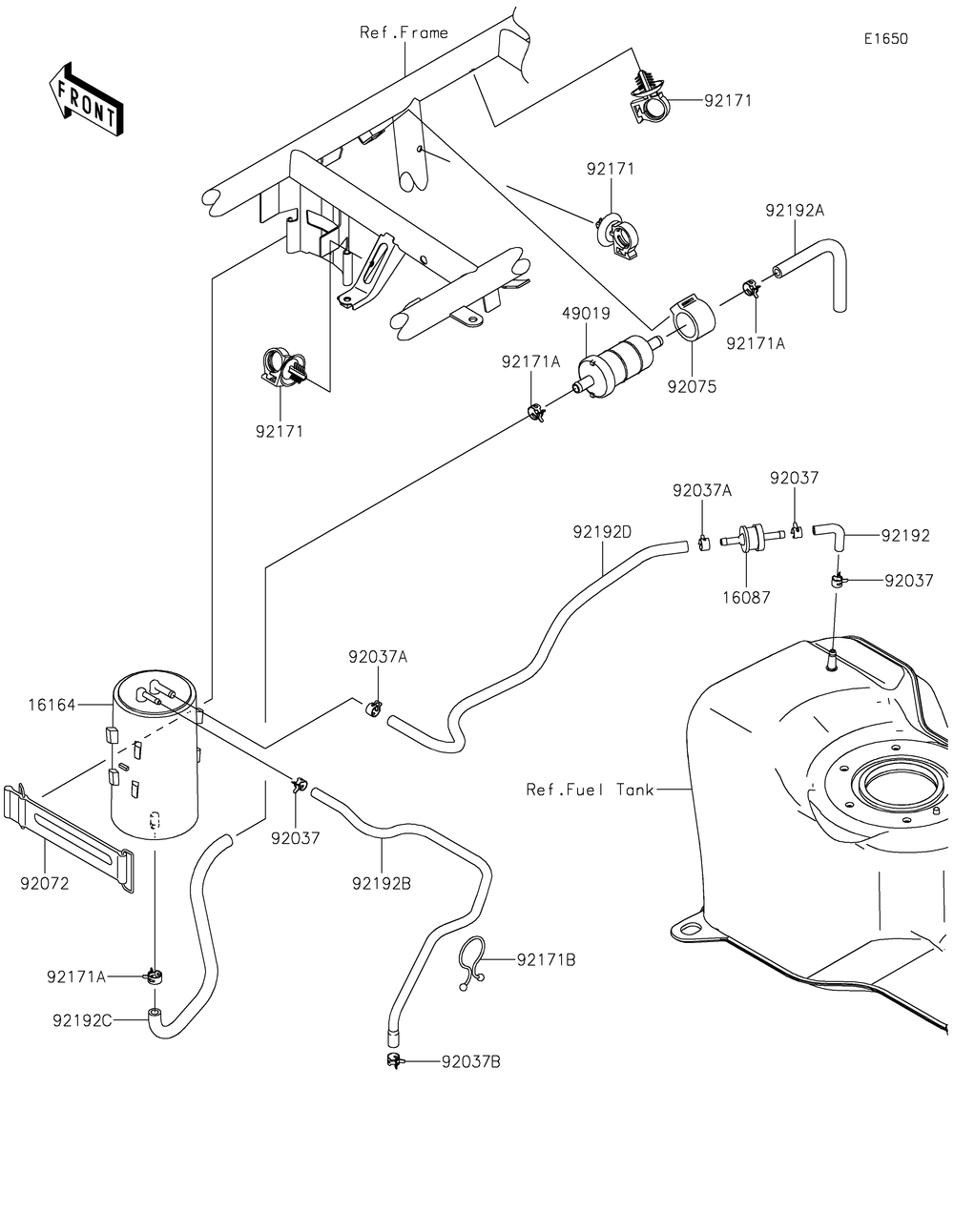 Fuel Evaporative System Diagram and Parts List for KAF400TNFNN 2022 Kawasaki Lawn Tractor Accessories