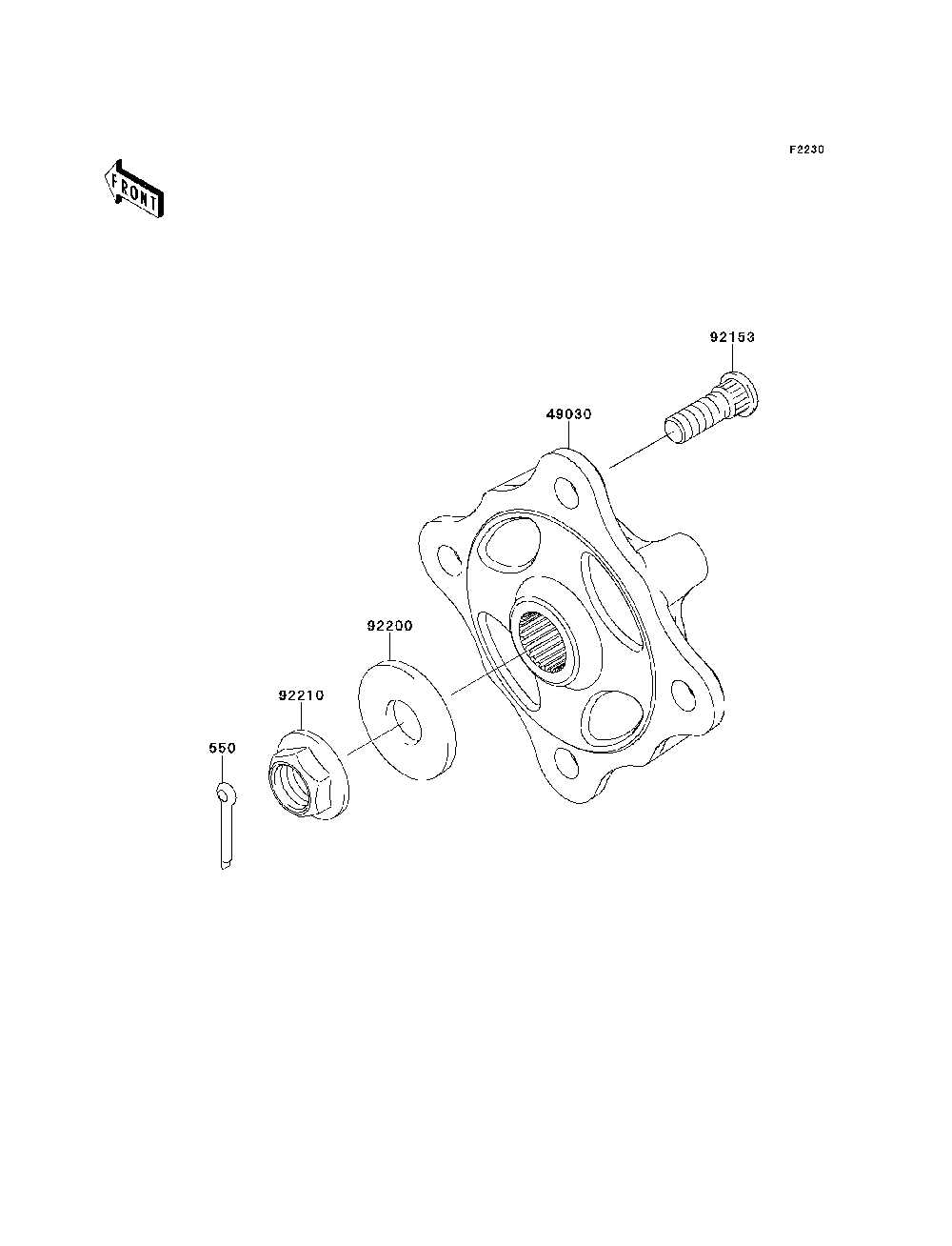 Front Hubs/Brakes Diagram and Parts List for KRT800BEF 2014 Kawasaki Lawn Tractor Accessories