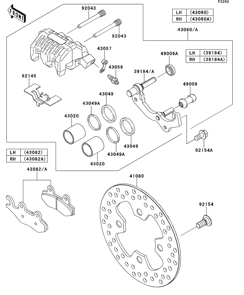 Front Brake Diagram and Parts List for KRT750ACF 2012 Kawasaki Lawn Tractor Accessories