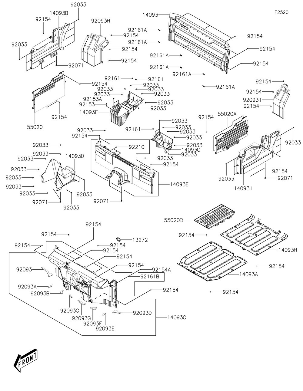 Carrier Diagram and Parts List for KAF700FPFNN 2023 Kawasaki Lawn Tractor Accessories