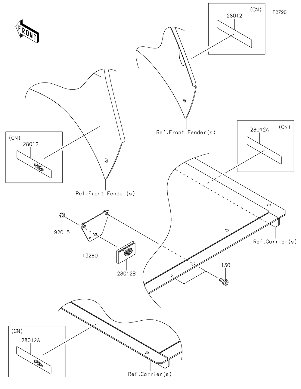 Reflectors Diagram and Parts List for KAF400LHS 2017 Kawasaki Lawn Tractor Accessories
