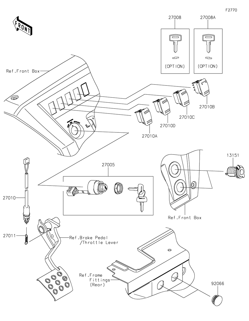 Ignition Switch Diagram and Parts List for KAF1000JMFNN 2021 Kawasaki Lawn Tractor Accessories